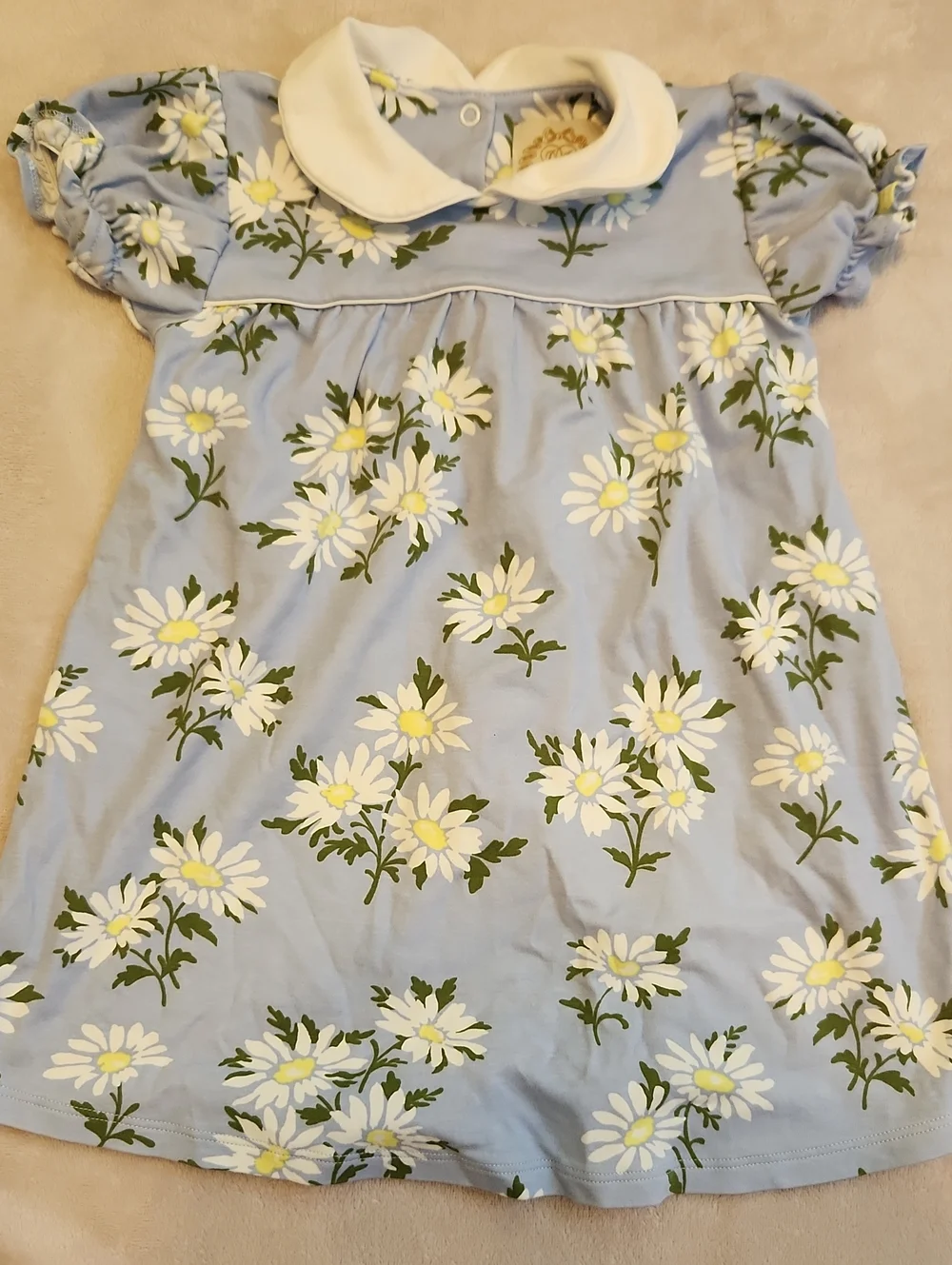 Pima Blue Daisy Print Peter Pan Collar Kids Dress